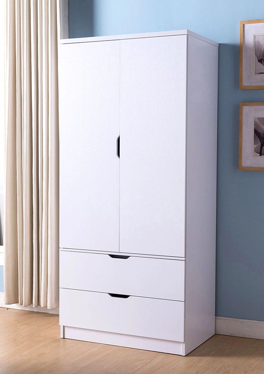 FC Design Two Door Armoire with Hanging Rod and Two Drawers with Cut