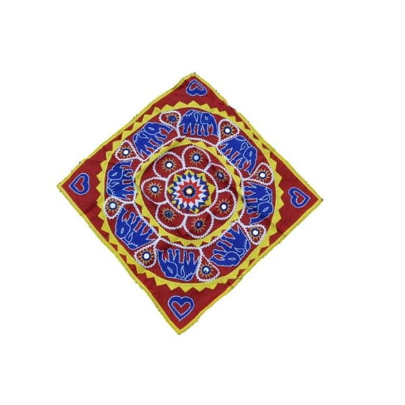 OMTX3124-RB Mandala Appliqué Boho Tapisserie pour Décoration Murale - Rouge & Noir