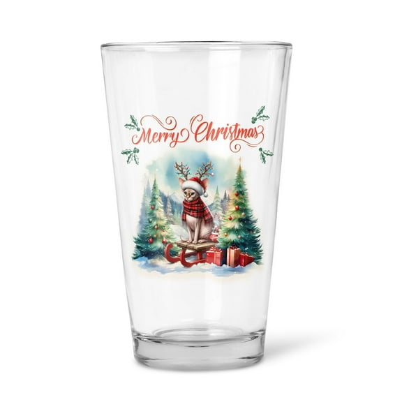 Merry Christmas Santa Reindeer Antlers Sphynx Sleigh Xmas Winter Holiday 16oz Pint Beer Glass Mug Cat Lover Kitten Owner Gifts Idea Beer Glasses Cup - 00023