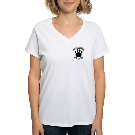 CafePress - Professional Pet Sitter Paw Women's V Neck T Shirt - Womens Cotton V-Neck T-shirt