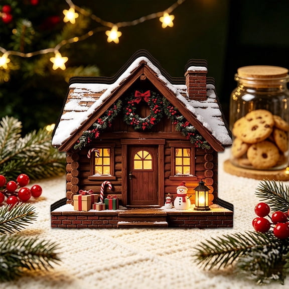 Iuaoueui Christmas Village Houses Set LED Light up Christmas Town Figurines, Mini Accessories, Desktop Ornaments, Battery Operated, Winter Snow House Tabletop Decor For Mantel