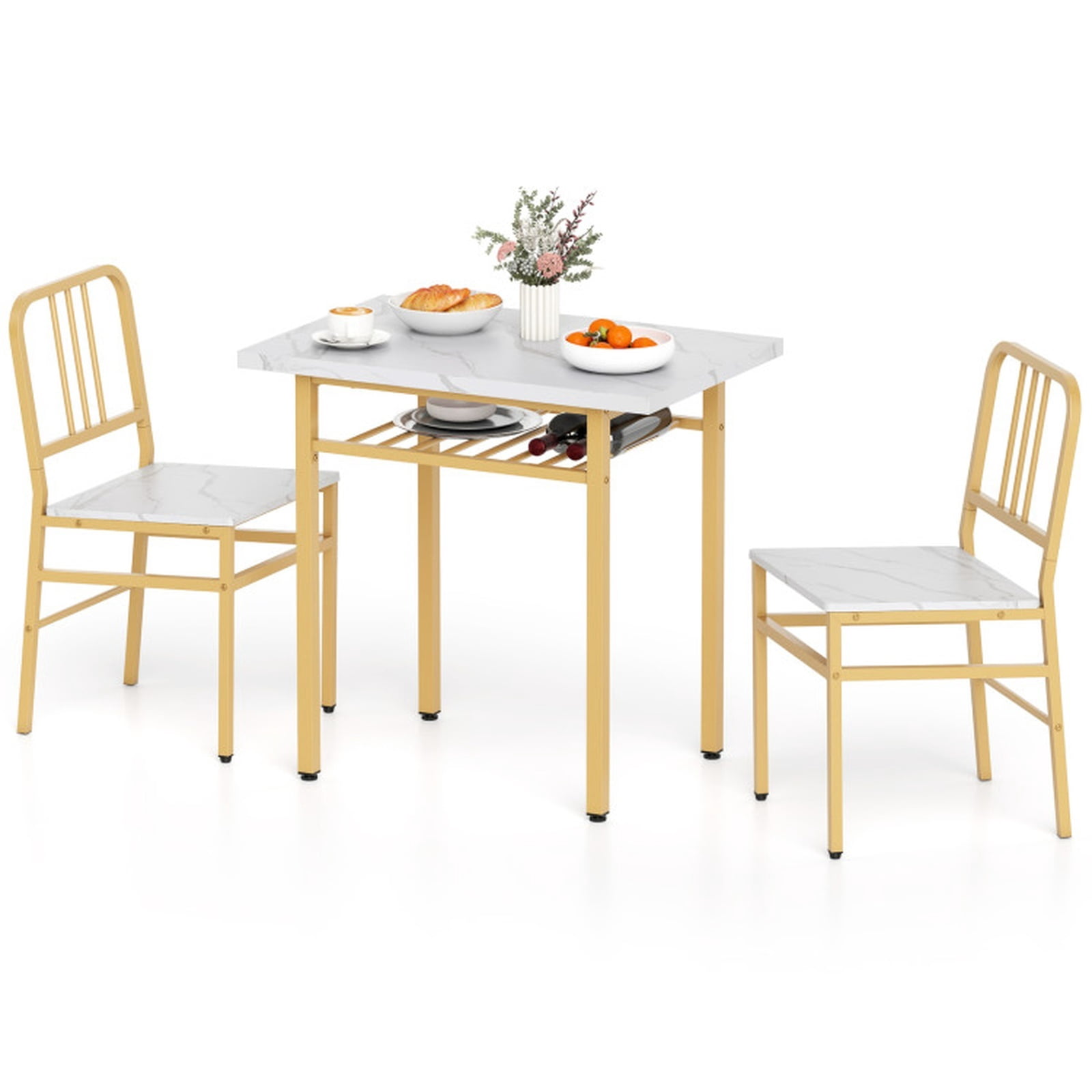 Furnibear 3-Piece Dining Table Set with Rectangular Kitchen Table and 2 Chairs for Kitchen Dining Room Breakfast Nook Home, White