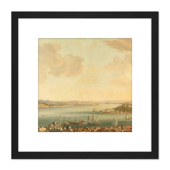 Steen View Of Constantinople Istanbul And Seraglio 8X8 Inch Square Wooden Framed Wall Art Print Picture with Mount