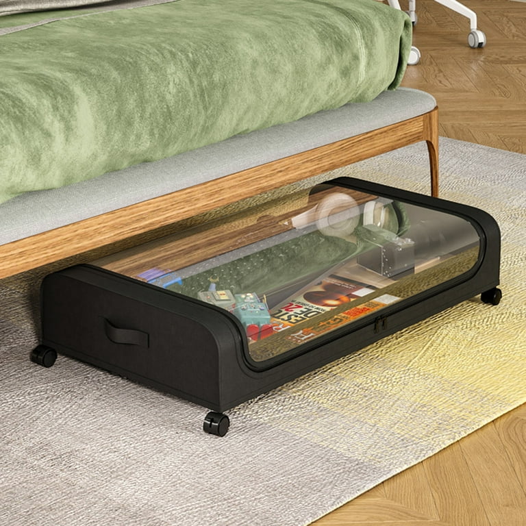Under Bed Storage Containers Under Bed Shoe Storage With Wheels and Lid Bedroom Storage Organization with Handles Under Bed Rolling Storage Bins Drawer For Clothes Shoes Blankets Bedding 2 Pack Large ...