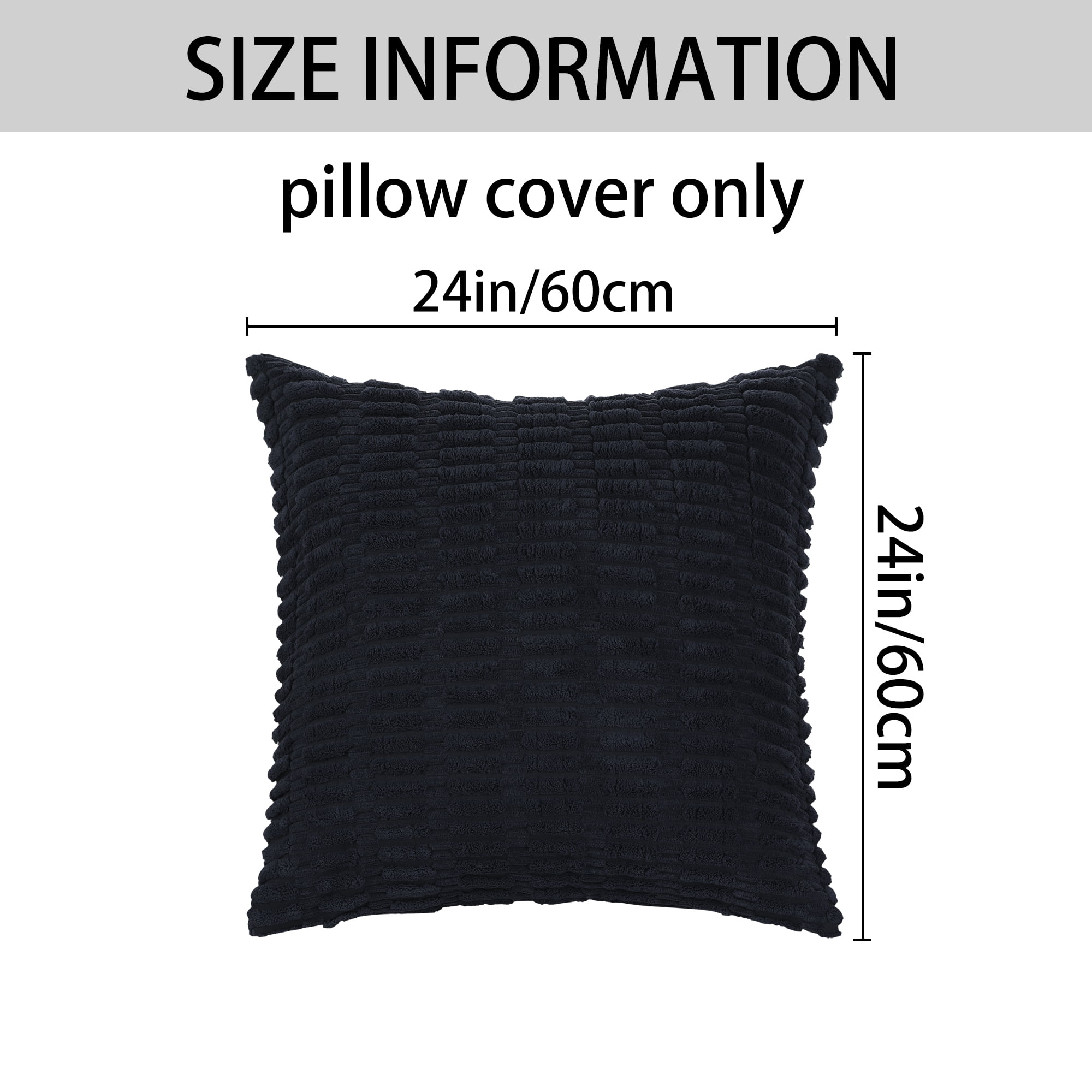 Unique Bargains Corduroy Soft Square Cushion Covers Pillow Covers 2 Pcs Black 24" x 24"