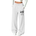 thumbnail image 2 of fatyb Girls Baggy Sweatpants Bow Printed Wide Leg Long Pants Elastic Waist Jogger Pants with Pockets, 2 of 6