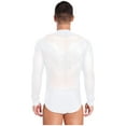 thumbnail image 2 of Miaeowve Men Latin Dance Shirt Deep V Neck Sheer Mesh Jumpsuit Salsa Samba Cha Cha Tango Dance Leotard White XL, 2 of 6