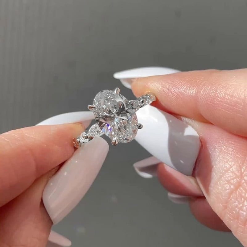 solitaire jewels 4TCW Oval Moissanite Hidden Halo Engagement Ring For Women, 10K White Gold