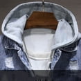 thumbnail image 6 of Men's Denim Jackets Detachable Hood Drawstring Button Down Casual Ripped Soft Stretch Jean Jacket, 6 of 8