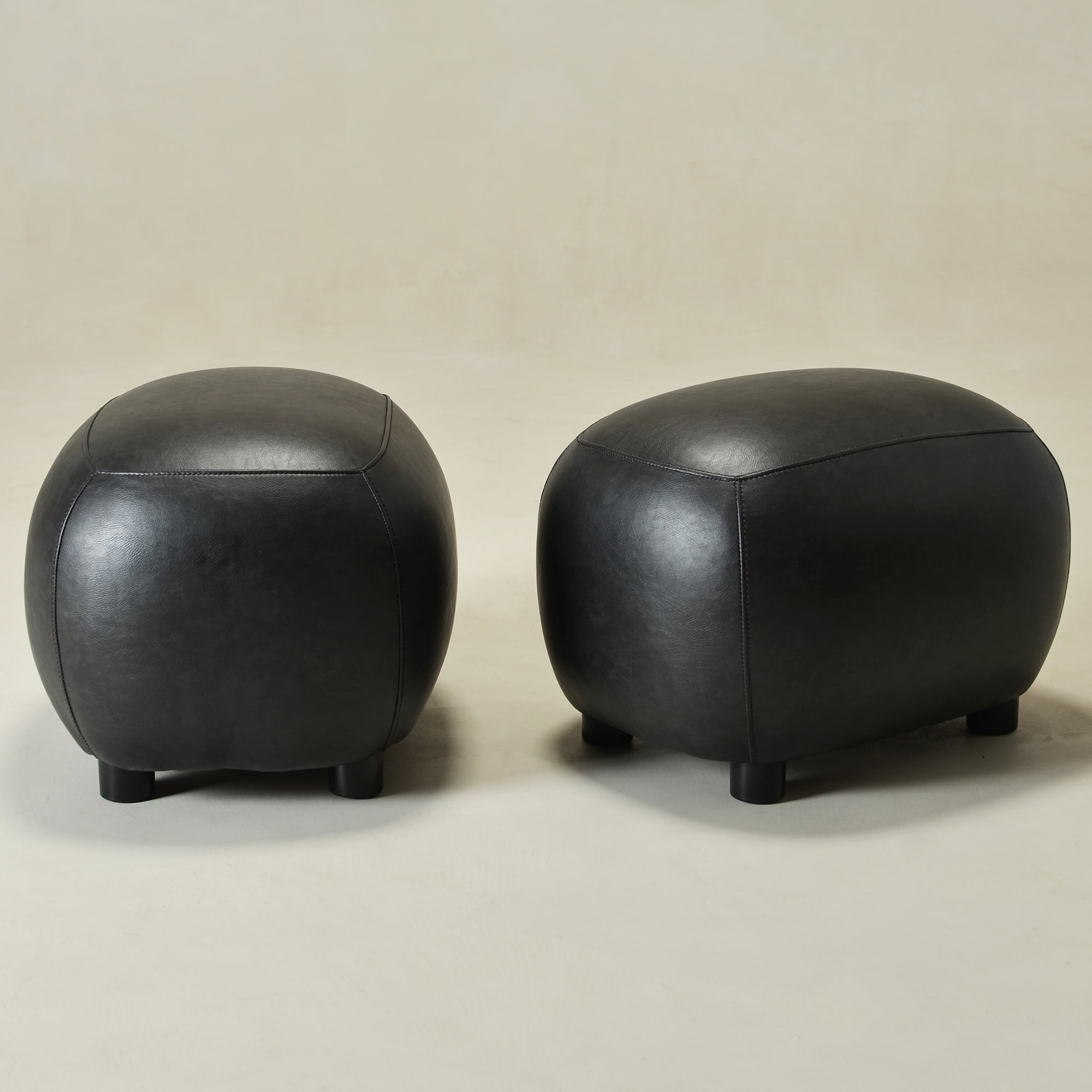 23" Wide Faux Leather Upholstered Ottoman Set of 2, Mid-Century Modern Living Room Footrest with Soft Padded Seat, Footstool for Bedroom, Entryway or Living Room, Black