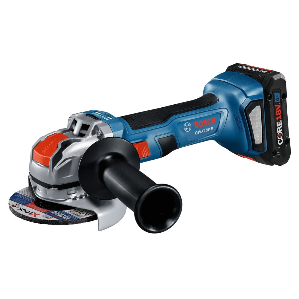 Restored Bosch GWX18V-8B15-RT 18V Lithium-Ion Brushless 4-1/2 in. Cordless X-LOCK Angle Grinder Kit (4 Ah) (Refurbished)