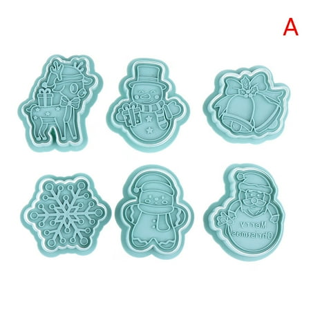 

Flytohom 6Pcs/set Christmas Cookie Embosser Mold 3D Christmas Tree Snowflake Pattern Cutter New Year Party Fondant Cake Decor Tool