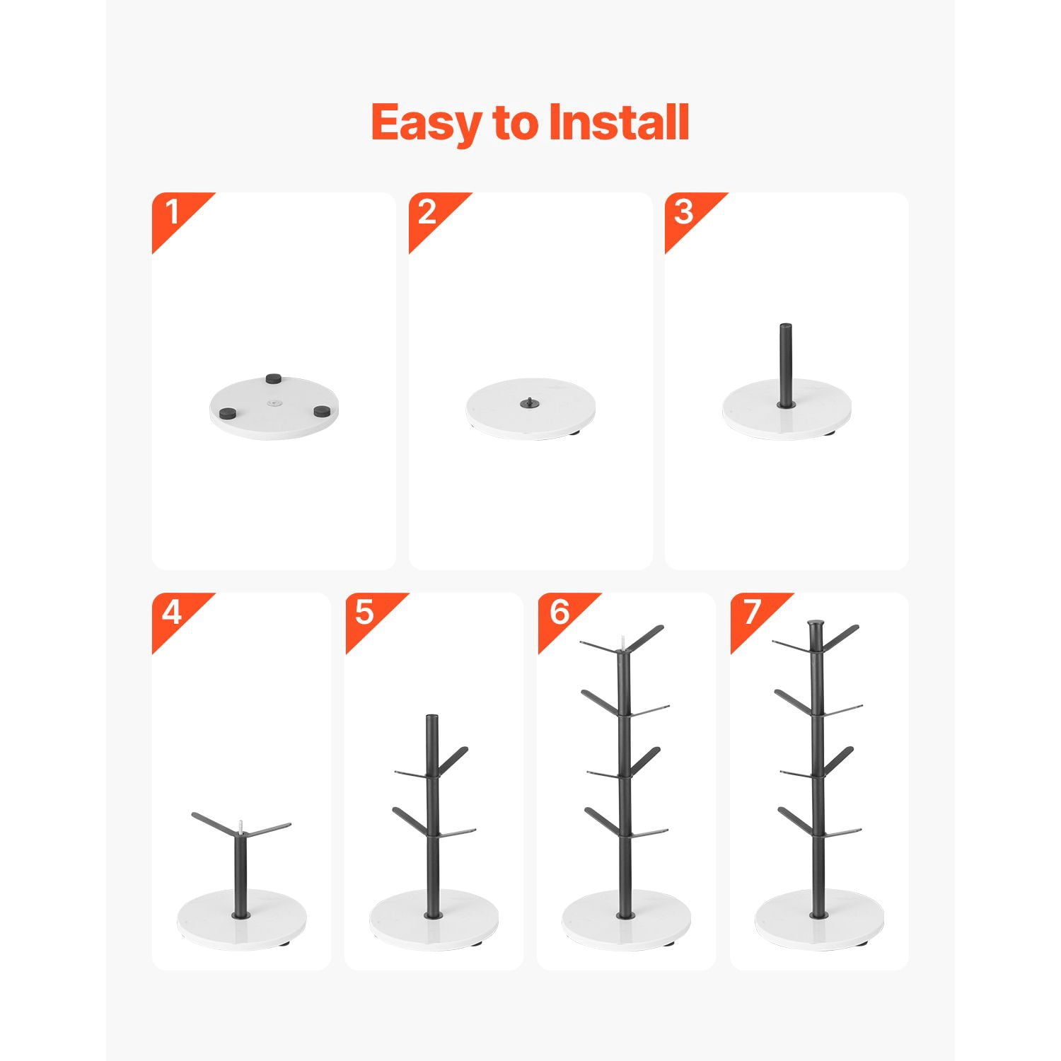 Mug Tree Holder 8 Mugs Capacity Marble Base Carbon Steel for Kitchen Office Coffee Mug Display