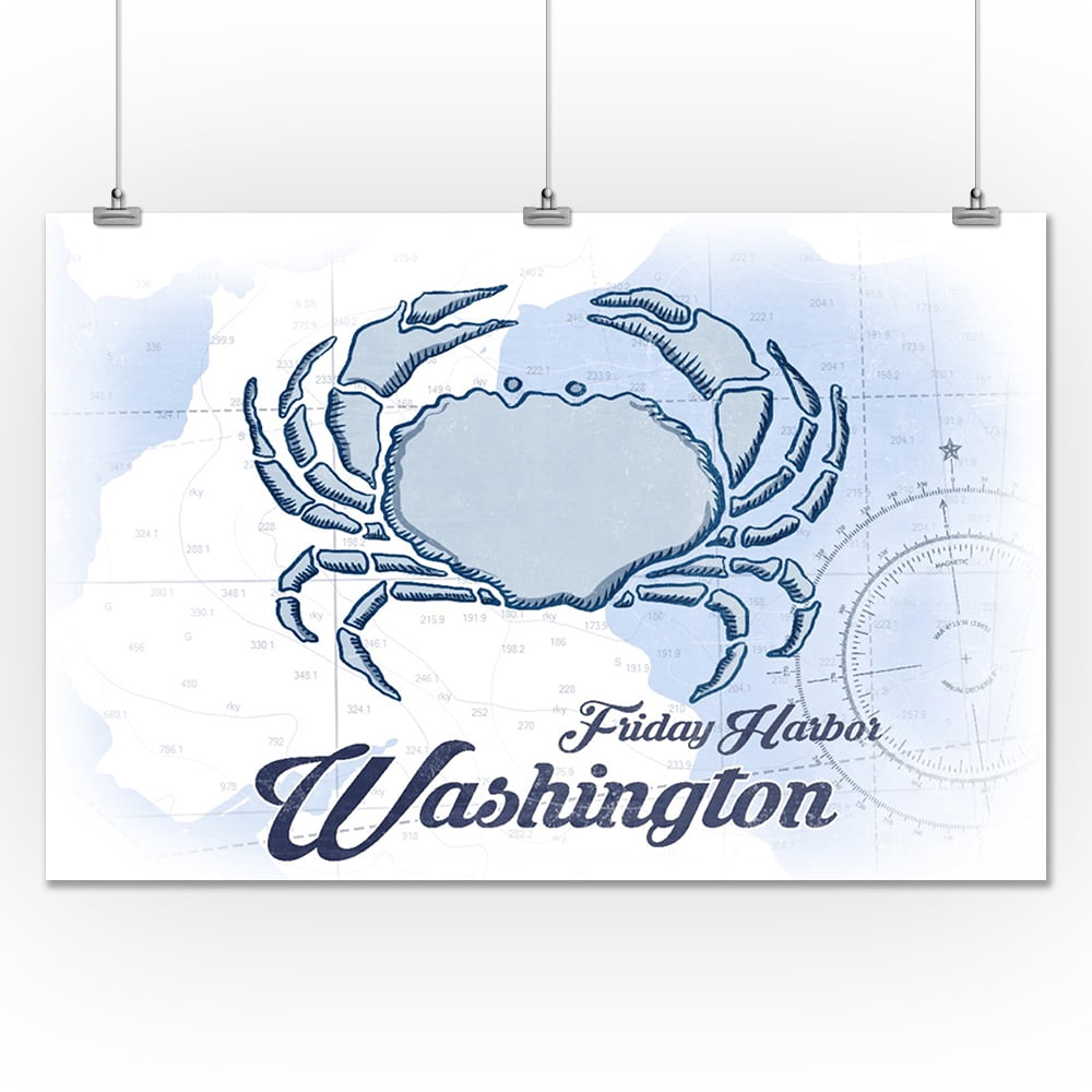 Ship Wheel Washington 36x54 Giclee Gallery Print, Wall Decor Travel Poster Coastal Icon Friday Harbor Blue 
