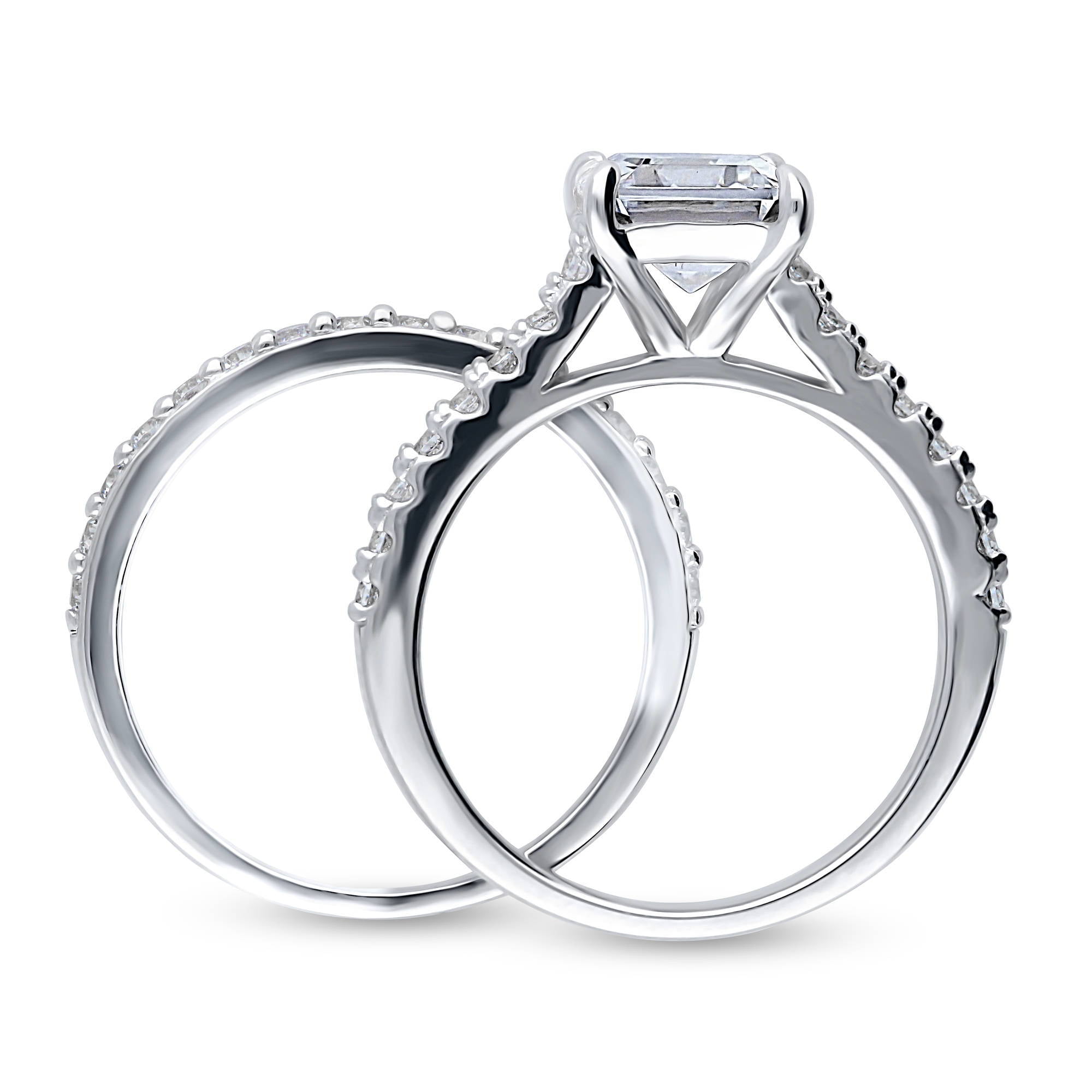 BERRICLE Sterling Silver Solitaire Engagement Rings Statement Stackable Band for Women, 2.6 Carat Emerald Cut Cubic Zirconia CZ Ring Set Size 8.5