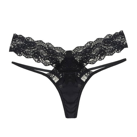

Tangnade Loose Fitting New Hot Panties For Women Crochet Lace Lace-up Panty Hollow Out Underwear Black L