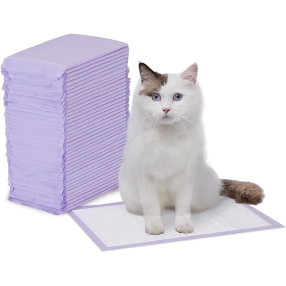 Cat Pee Pads, Super Absorbent, Odor Control, Universal Fit for Litter Box, Disposable, Multi Cat, Unscented, Purple, 40 Count