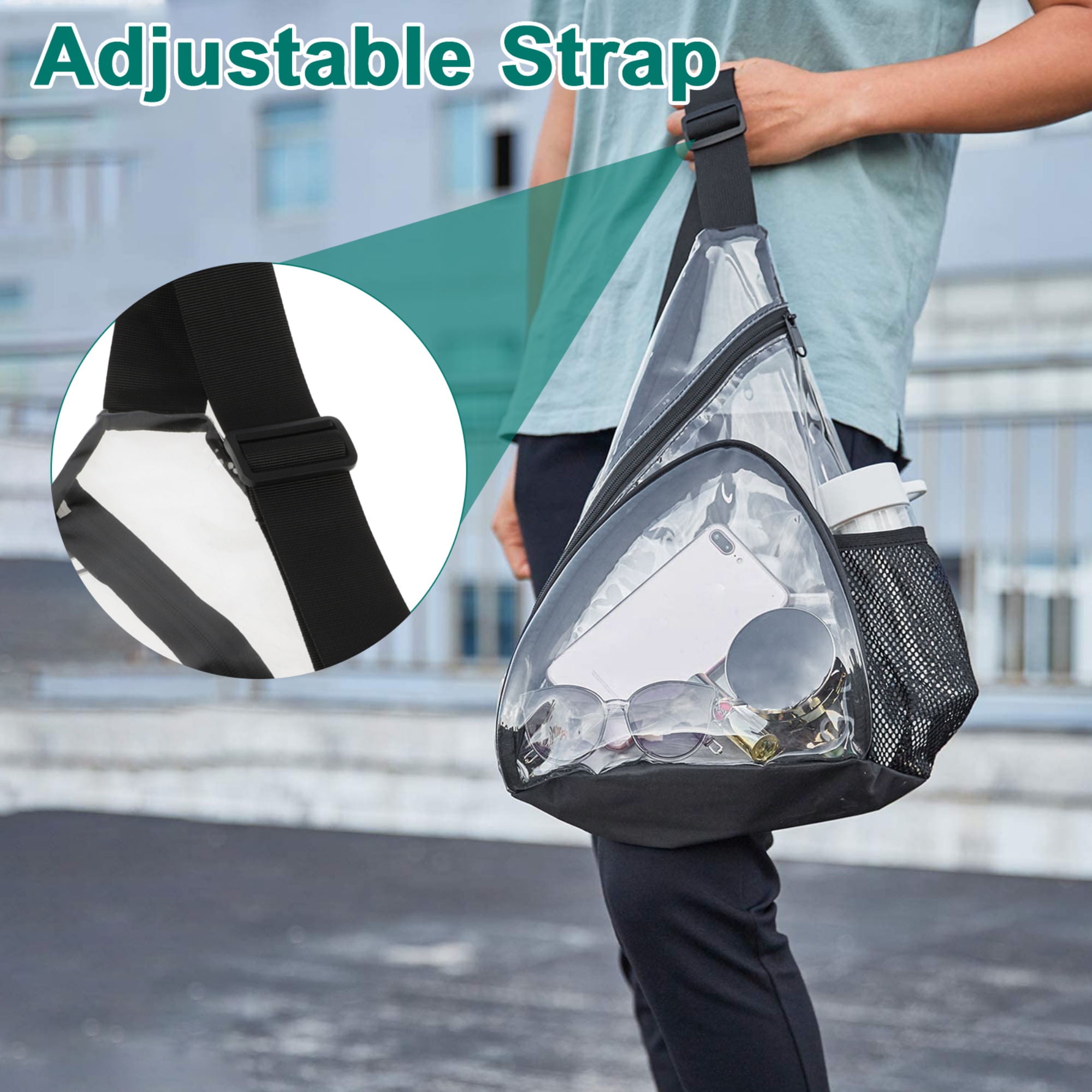TSV Stadium Approved Clear Crossbody Bag, Waterproof Shoulder Purse Bag with Adjustable Shoulder Strap for Concerts, Adult Unisex, Size: 120 cm, Gold