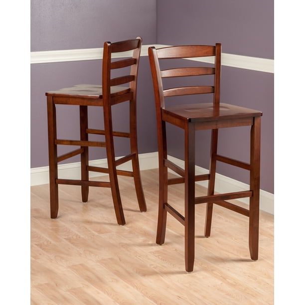 Winsome Wood Benjamin Ladder Back Bar Stools Set Of 2 Walnut Finish Walmart Com Walmart Com