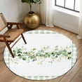 thumbnail image 2 of Round Area Rug 6 Ft, Eucalyptus Leaves Washable Non-Slip Circle Carpet for Living Room/Bedroom, Sage Green Plaid Watercolor Low-Profile Indoor Mats Collection Rugs for Residential, 2 of 8