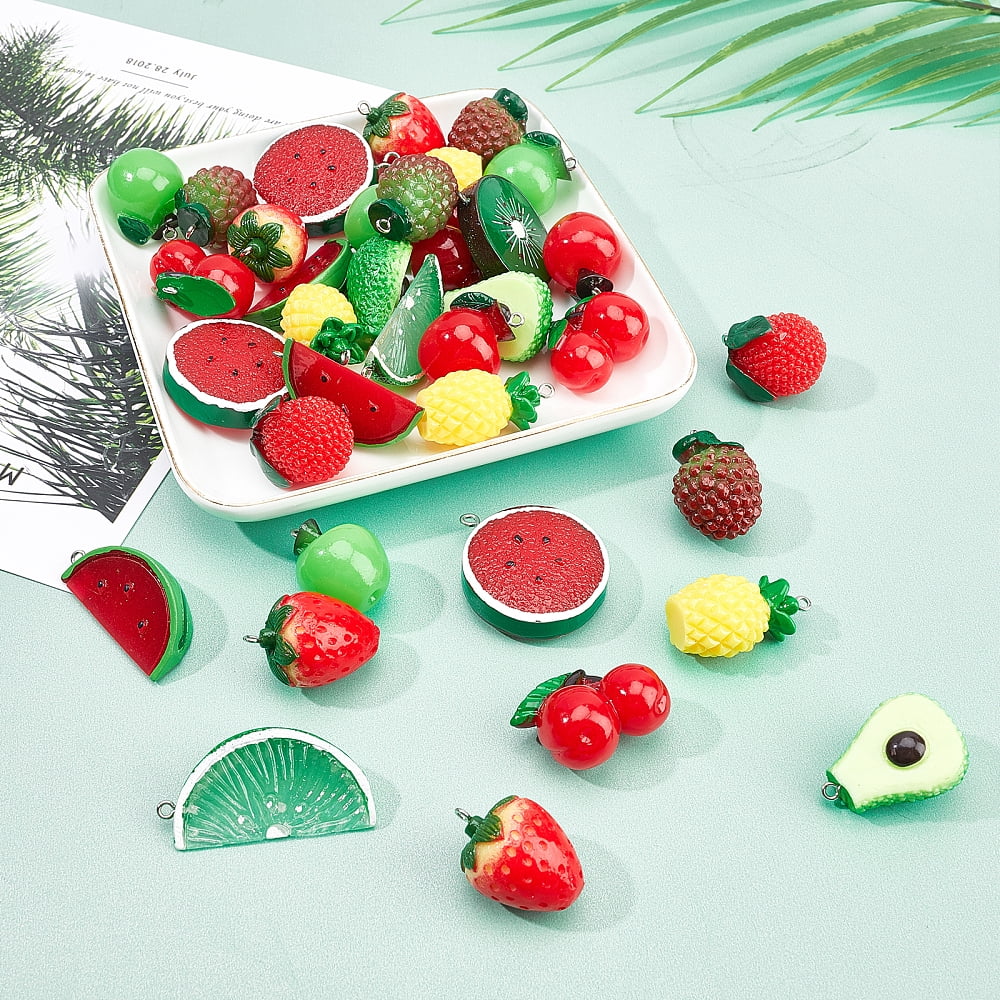 DIY 24Pairs Fruits Themed Resin Earring Making Kits Including 12 Styles Pendants Brass Earring Hooks Jump Rings Mixed Color