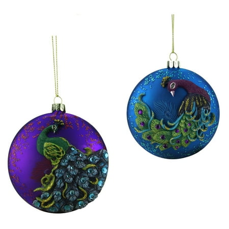 - Northlight Regal Peacock Blue Glittered Glass Disc Christmas Ornament