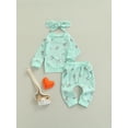 thumbnail image 3 of Qiylii Baby Girls Flower Print Waffle Clothes Set Sweatshirt+Trousers+Headband, 3 of 9