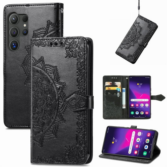 Dteck Wallet Case for Samsung Galaxy S25 ,Magnetic Leather Card Slots Wallet Case Flip Stand Shockproof Protective Cover with Lanyard for Samsung Galaxy S25,Black