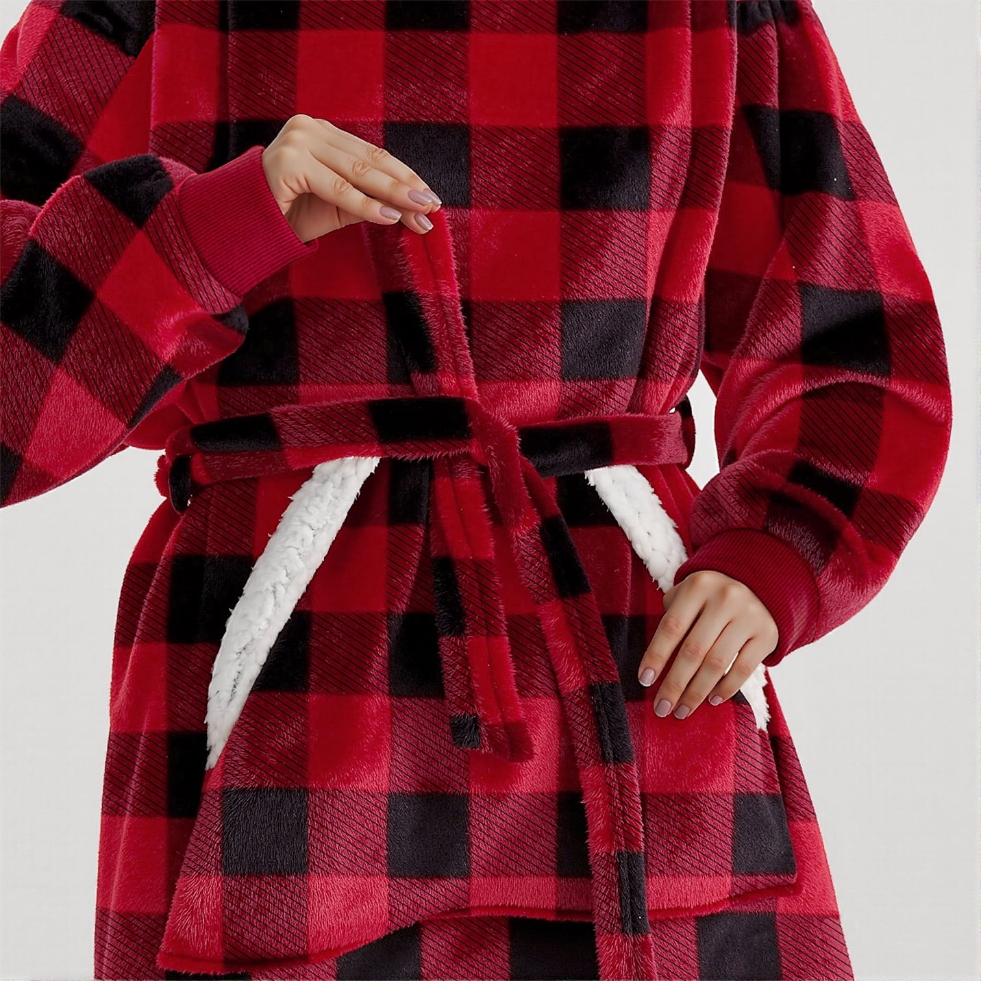 Fantaslook Oversized Wearable Blanket Hoodie, Long Flannel Sherpa Fleece Blanket Hoodie Sweatshirt for Adults Women Men, Plush Blanket with Hood, Pocket & Sleeves