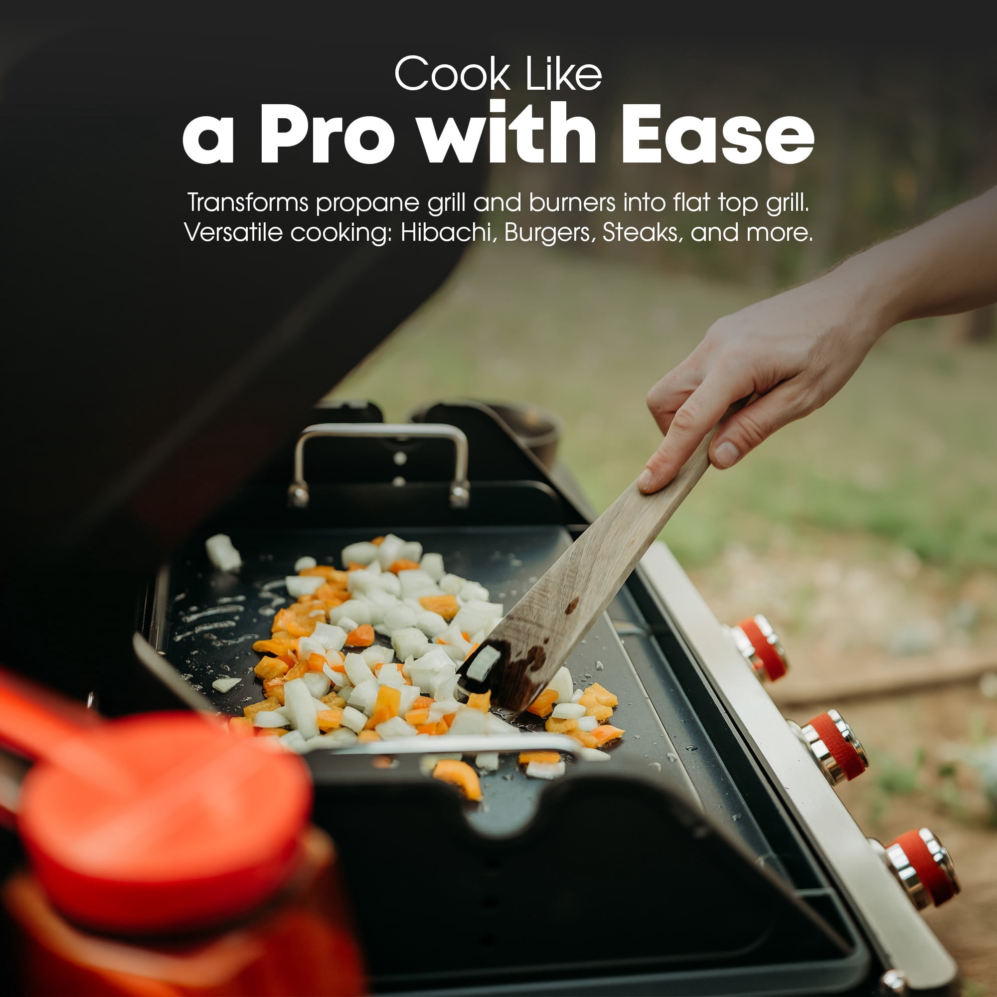 GasOne 17 Inch Pre-Seasoned Non Stick Griddle – Multipurpose Propane Griddle Grill for Steaks, Burgers – Oil Catcher Flat Top Grill with Reinforced Bars and Air Vents – Even Heat Distribution