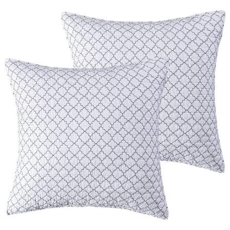 Drevy - Pisa Euro Sham Set of 2- Two Pillow Shams 26x26 - Grey, White- Cotton