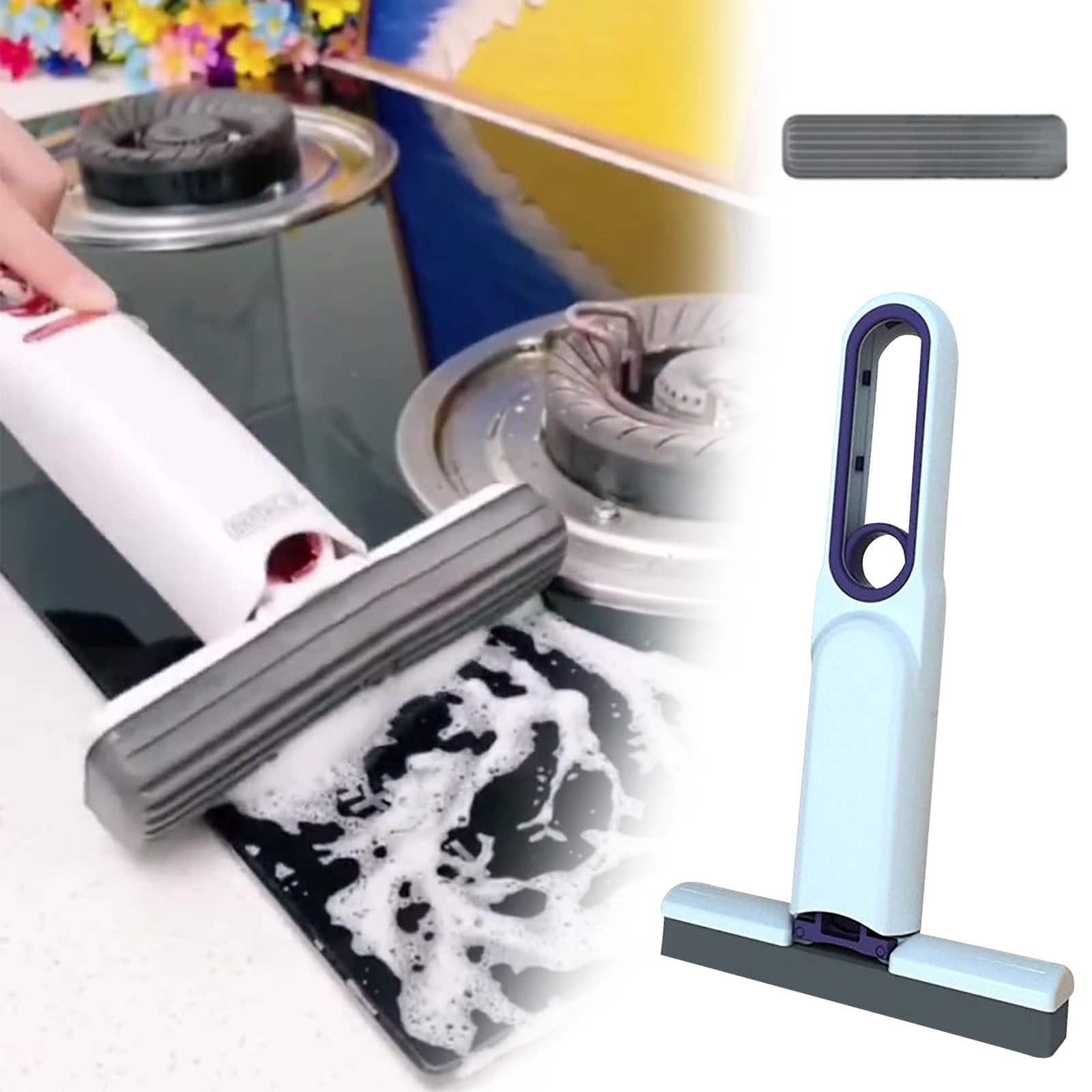 Mini Wringing Gel Mop Self-Squeezing Sponge Mop Highly Absorbent Hand-Free Cleaning Mop for Home,Kitchen & Office Compact & Space-Saving Includes 1 Mop Head