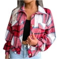 thumbnail image 6 of IROINNID Women's Shacket Jacket Turndown Lapel Plaid Long Sleeve Loose Autumn And Winter Lattice Lantern Woolen Cloth Jacket, Red, 6 of 9