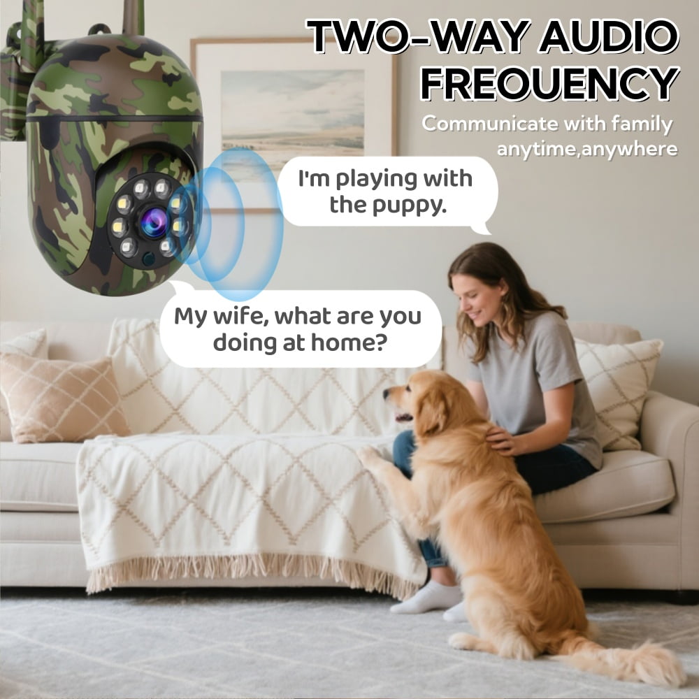 Outdoor Camouflage PTZ Security Camera, 1080P Full-Color Night Vision, Dual Antenna 2.4G WiFi, Motion Detection, Two-Way Audio, Waterproof Surveillance Camera.