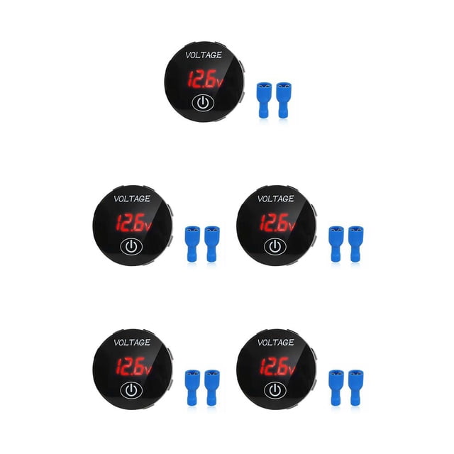 mmirethe DC 5V-48V Motorcycle Voltmeter Digital Display Car Voltage Meter Touch Control Gauge Accessory Truck RV Vehicle Red 5Set
