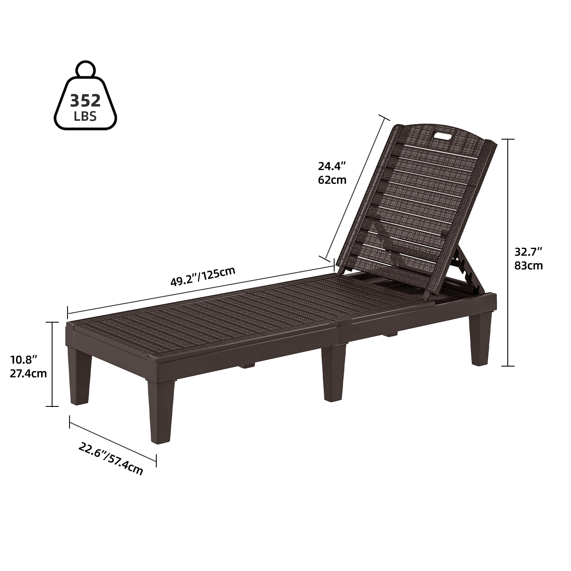 Uforic Outdoor Chaise Lounge Set of 2, 5-Position Adjustable Backrest, Waterproof for Patio, Brown