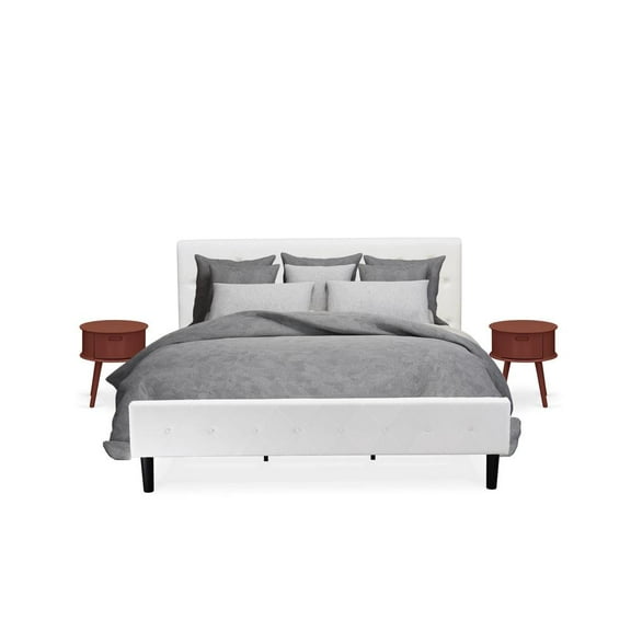 East West Furniture Nolan 3-Piece Wood King Bedroom Set in White & Burgundy