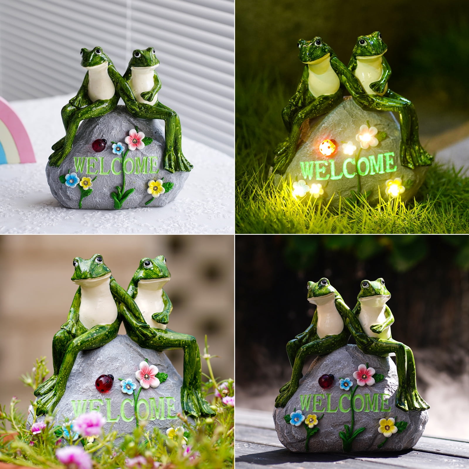 Goodeco Frog Statue Outdoor Decor -  Resin Happy Frog Couple on Solar Stone Figurines, Garden Frog Decor Summer Decorations, for Patio Yard Lawn  Ornament,Frog Gifts 8"
