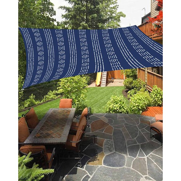 Sun Shade Sail 14x18Ft Boho White Striped Farmhouse Style Navy Blue Uv Block Sunshade Canopy Outdoor Shade Cover Rectangle Shade Cloth For Patio Garden Yard Deck Pergola