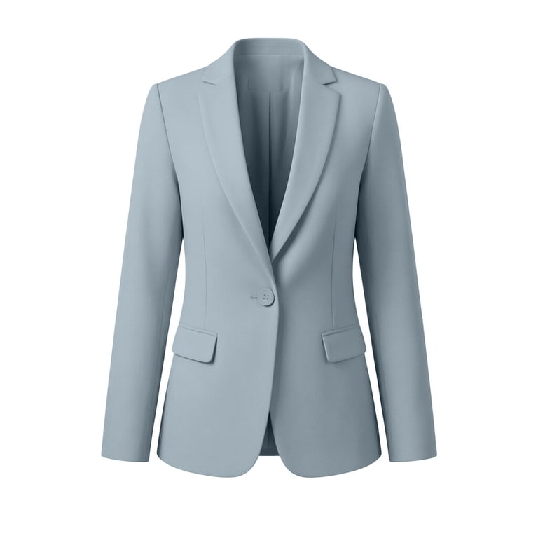 Business Casual Blazer For Women, Solid Color Long Sleeve Lapel Suit Jacket, Professional Work Office Coat With Pockets, Elegant Womens Tops Gray M