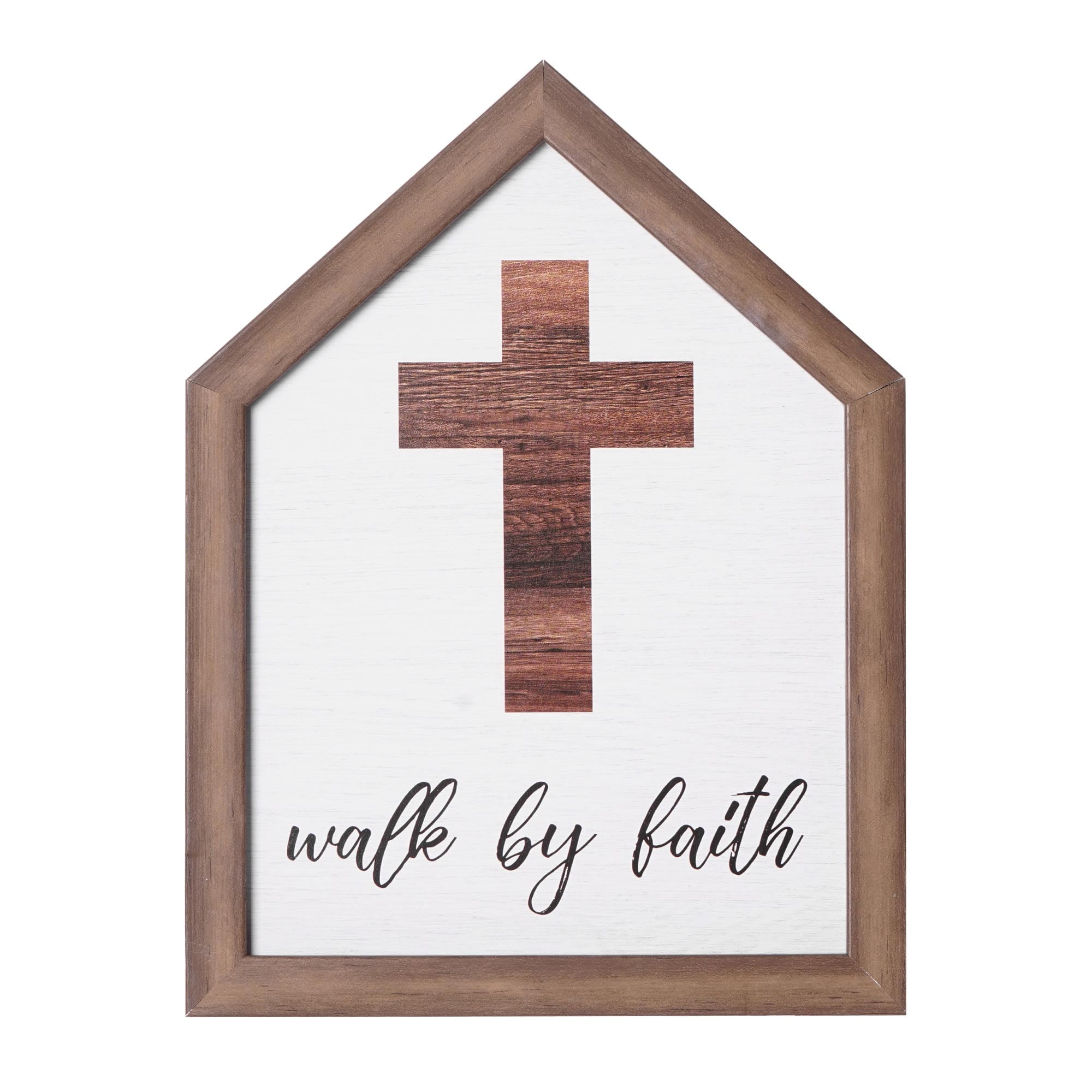 (2 pack) Walk by Faith Typographic House-Shaped Framed Wall Plaque Art - 7.5" x 5.5"
