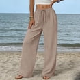 thumbnail image 5 of Wide Leg Pants for Women Flowy Palazzo Drawstring Elastic Waist Trousers with Pockets Summer Beach Vacation Clothes Khaki, 5 of 9