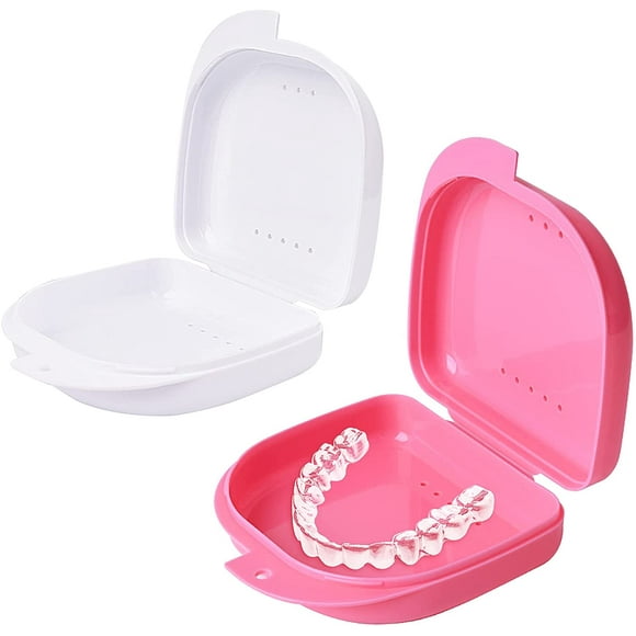 2 Pcs Retainer Box Retainer Container Partial Denture Box (Pink + White)