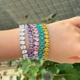thumbnail image 5 of CZ Oval Tennis Chain Link Bracelet Silver Plated Green Cubic Zirconia for Women, 5 of 9
