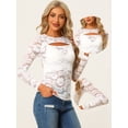 thumbnail image 2 of Blusa transparente transparente de manga larga con abertura frontal de encaje floral para mujer Blanco S, 2 of 6