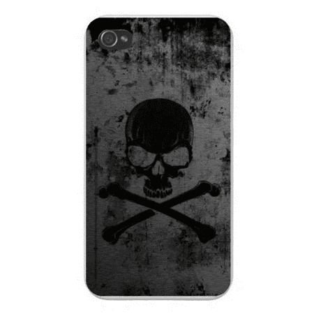 Apple Iphone Custom Case 4 4s White Plastic Snap on - Black Skull & Crossbones on Dark