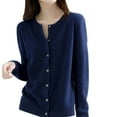 thumbnail image 2 of Womens Workwear Blouses Womens Basic Crew Neck Long Sleeve Button Down Cardigan for Women, 2 of 6