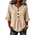 thumbnail image 2 of Sentmoon Cute Tops for Women 3/4 Sleeve V Neck Fall Clothing Striped Print Button Down Ruffle Regular Fit Streetwear Womens Blouses Casual for Travel S-2XL, 2 of 5