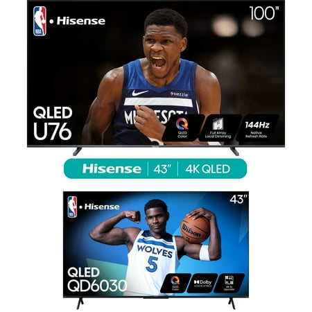 Hisense 100" Class U7 Series ULED 4K UHD QLED Google Smart TV(100U76N, 2024 model) & FREE Hisense 43-Inch Class QD6030G Series QLED Google Smart TV (43QD6030G, 2025 Model)