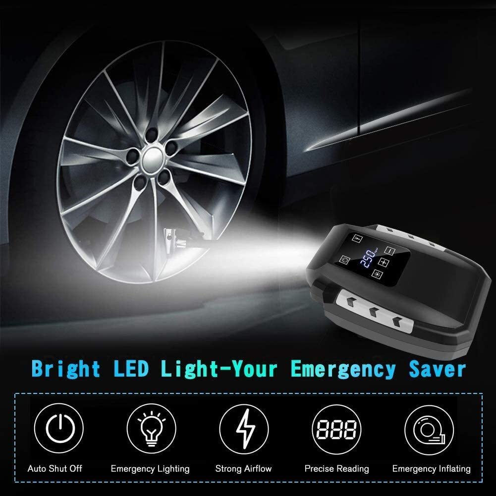Automotive Bright Led Light And Storage Bag 12v 150psi Car Tyre Inflator Air Compressor With Hd Touch Screen And 3 Nozzles Adaptors Coquimbo Car Tyre Pump Red Tyres Rims Tyre